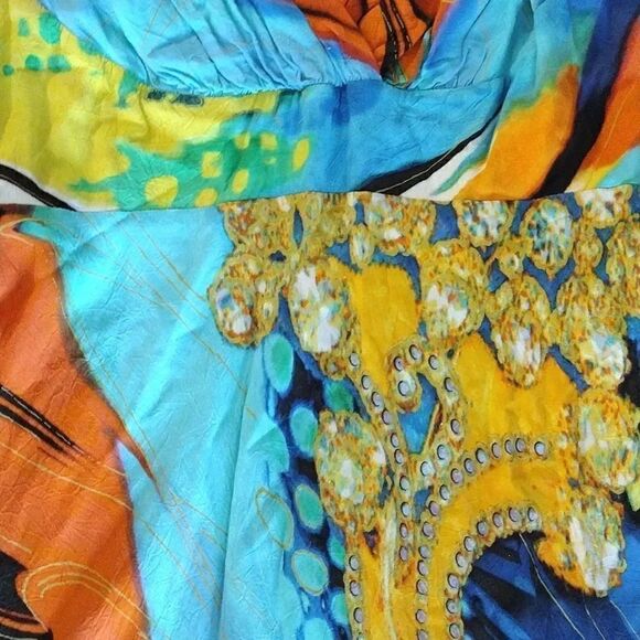 Jams World VTG Colorful Alize Midi Hawaiian Rayon Slip Sundress Small - Picture 3 of 14